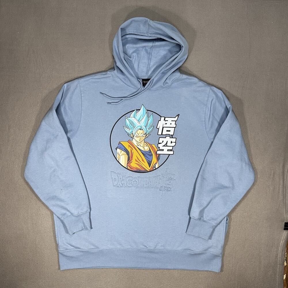 Ball Super Goku Hoodie Mens 2XL Blue Super Saiyan Anime Pullover Sweatshirt